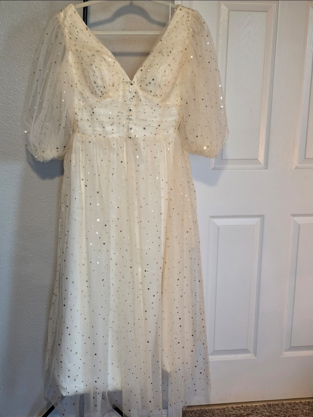 Ivory Star Sequin Tulle Midi Dress